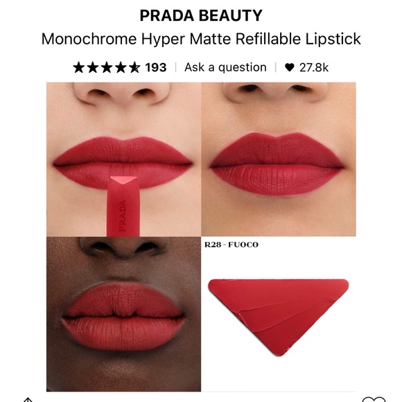 Prada Monochrome Hyper Matte Red Lipstick (R28 Fuoco) - Picture 3 of 10